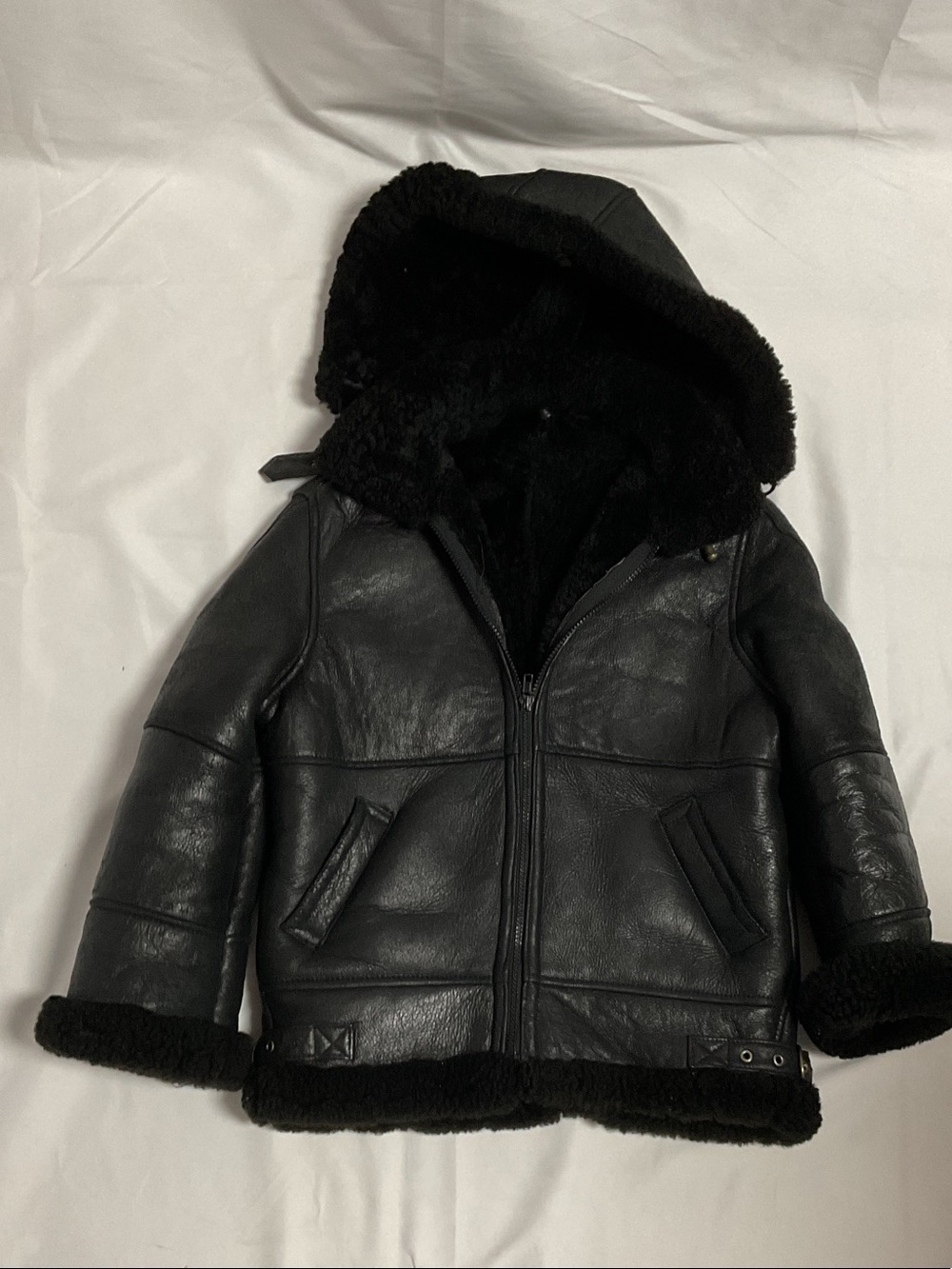Kids Harlin Genuine Hooded Faux-Shearling Puffer Jacket in Black